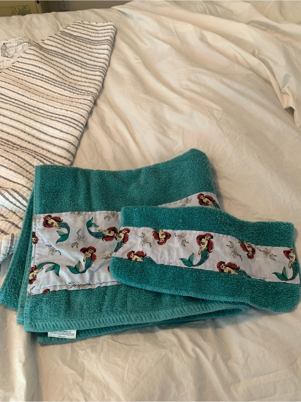 The Big One Teal Bath Towels with Mermaid Accent